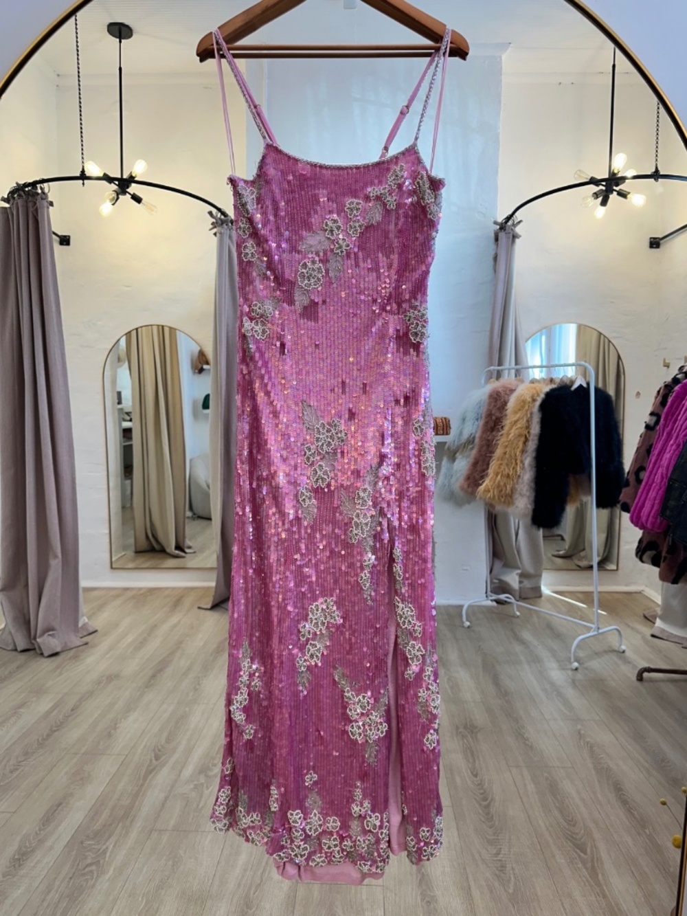 NWT LoveShackFancy Alida Gown Dress Raspberry Sparkle Pink Sequin 2 XS Melina